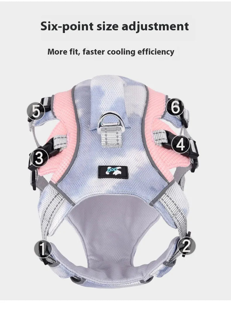 Reflective pet cooling chest strap in polyester fabric available in multiple colours and sizes