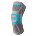 Sky blue elastic fibre knee pads with silicone lining for sports.