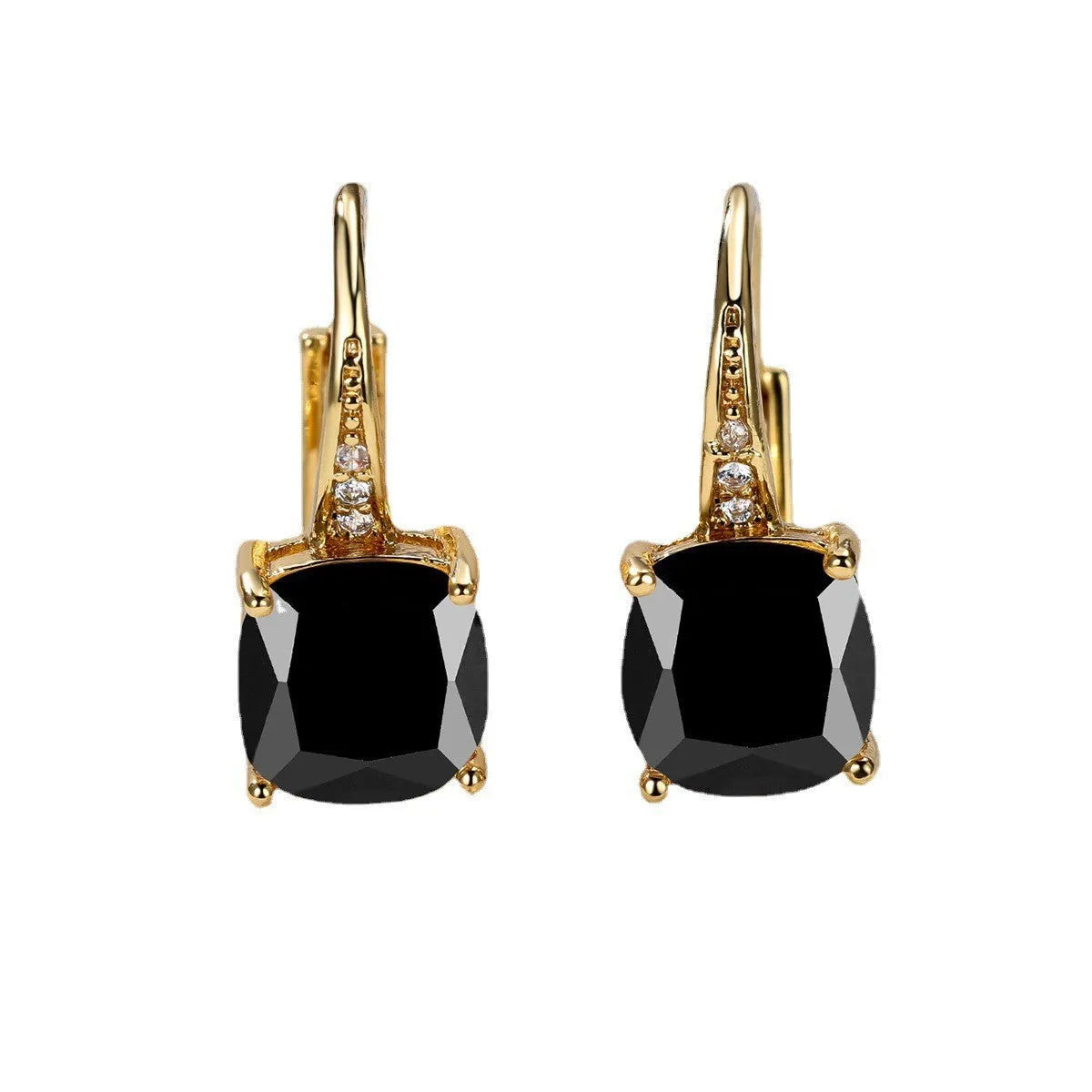 Square zircon inlaid geometric ear hook earrings in copper with multiple colour finish options