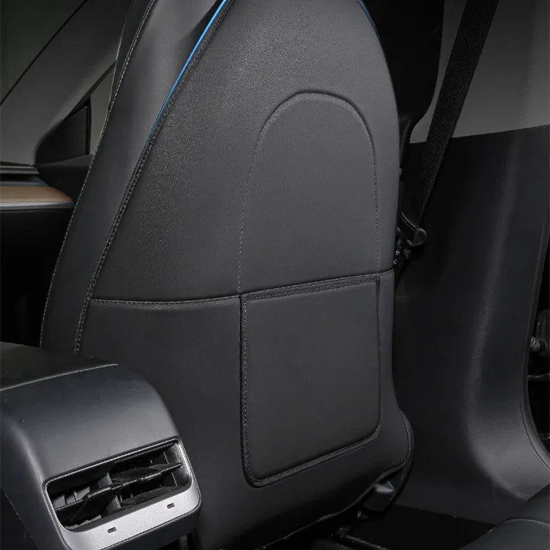 Black leather rear seat anti kick pad set for car upholstery protection