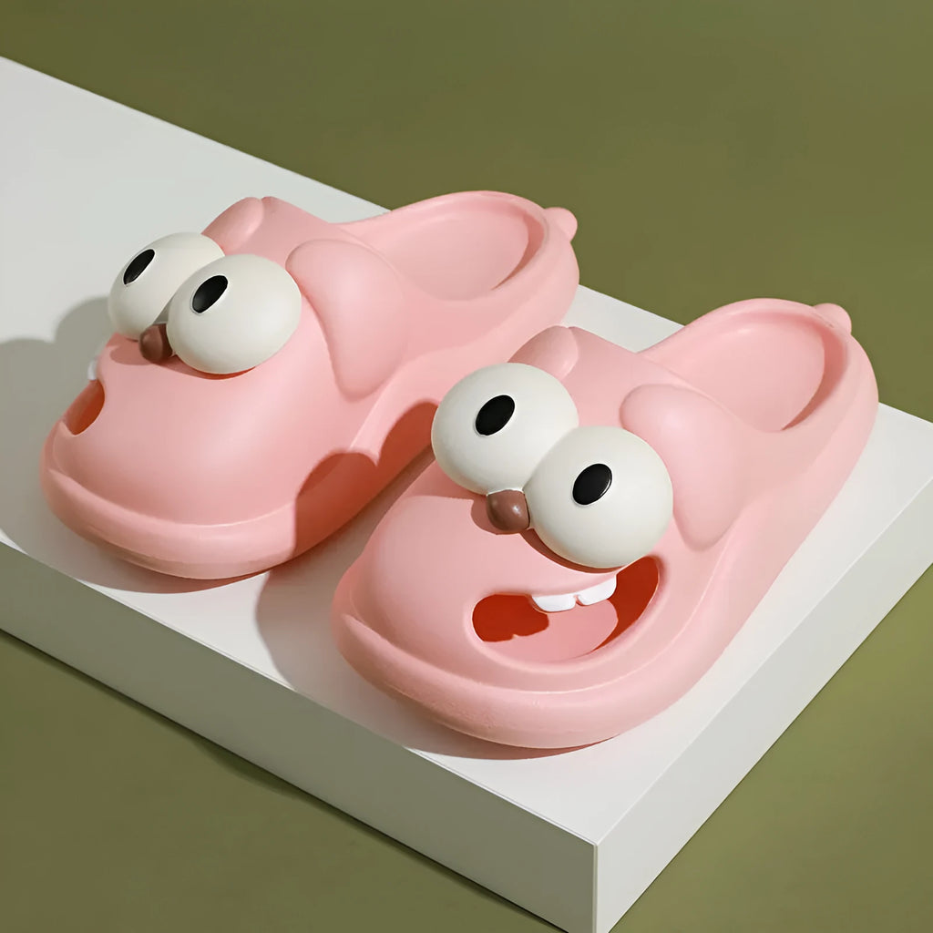 Cartoon big eye dog slippers for women in green PVC material