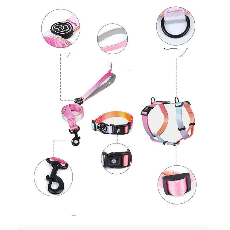 Gradient colour pet chest strap for dogs in polyester with S M L sizing options
