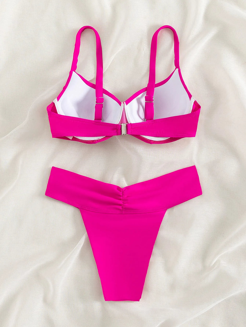 Women's solid colour bikini swimsuit in fluorescent pink, green, blue, orange or black with briefs cut