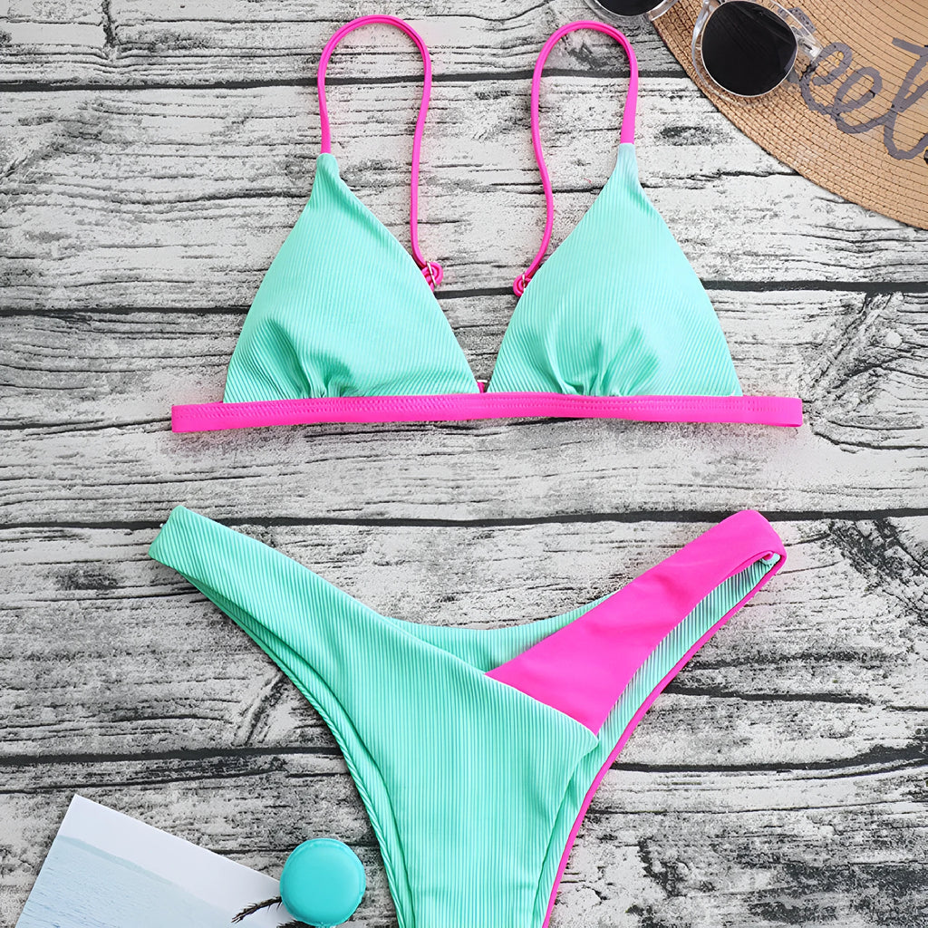 Women's European and American style nylon swimsuit bikini set in a briefs design