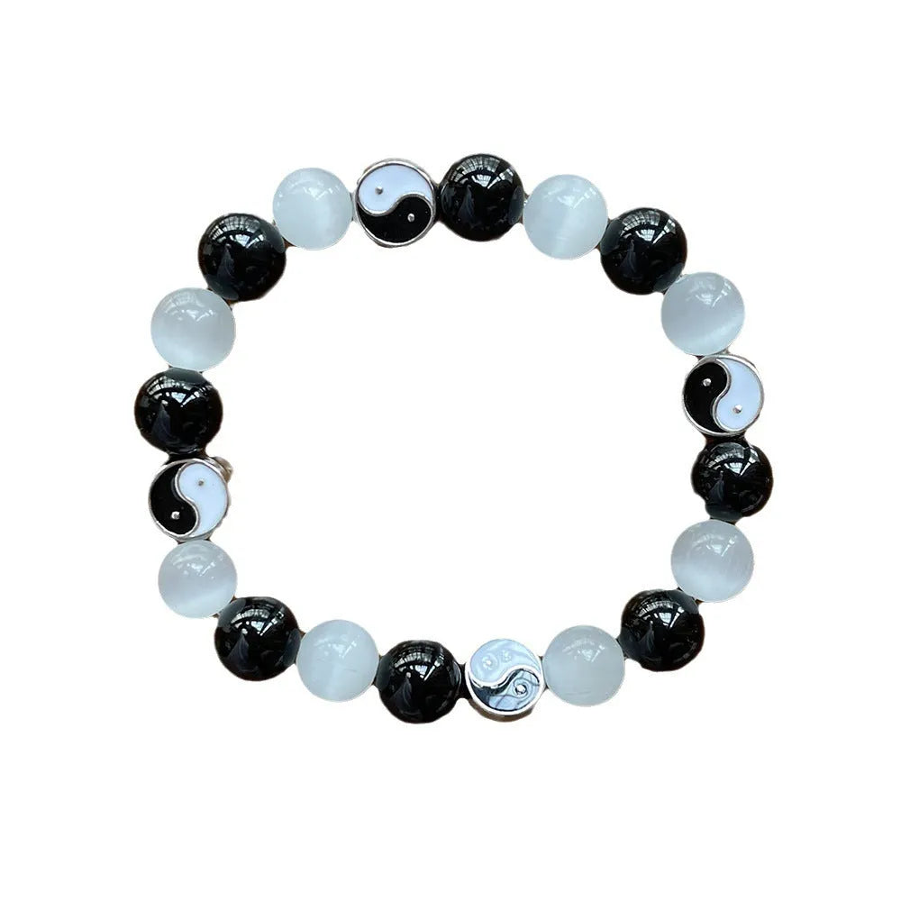 Natural black agate opal Tai Chi bracelet with 10mm beads in Chinese style for men and women