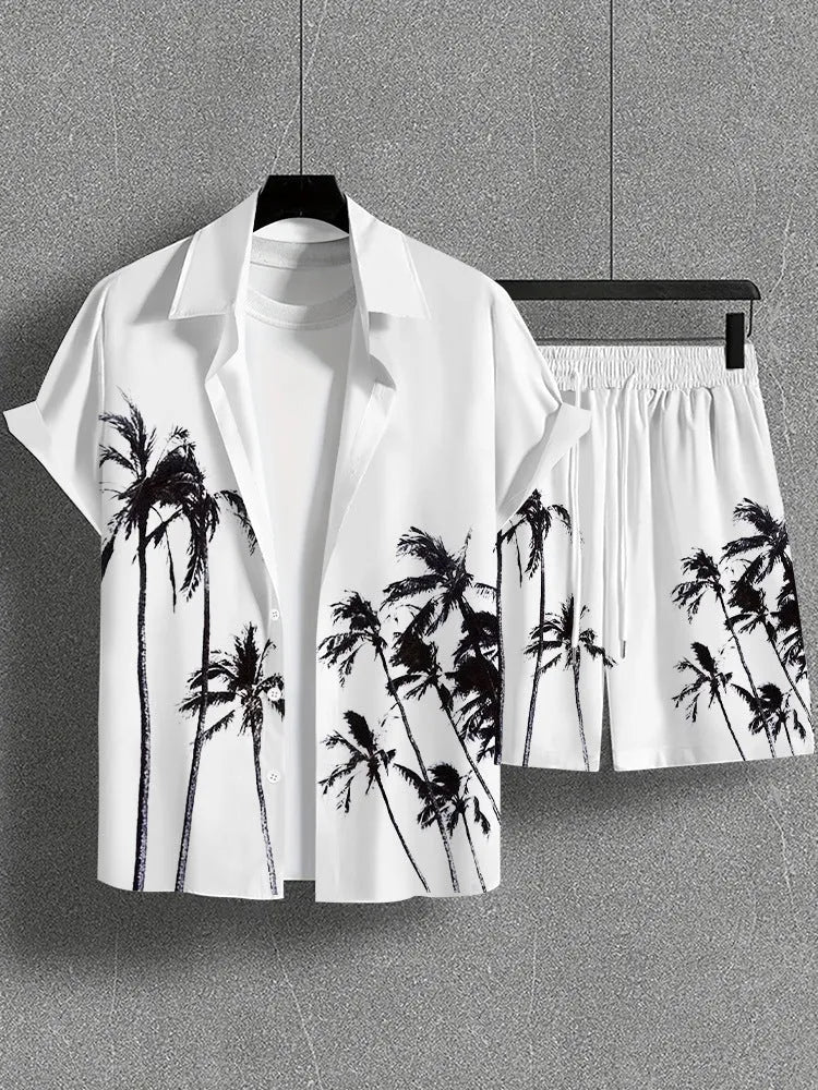 Men's wild print short sleeve shirt and shorts set in polyester blend, sizes S to 4XL, summer casual outfit