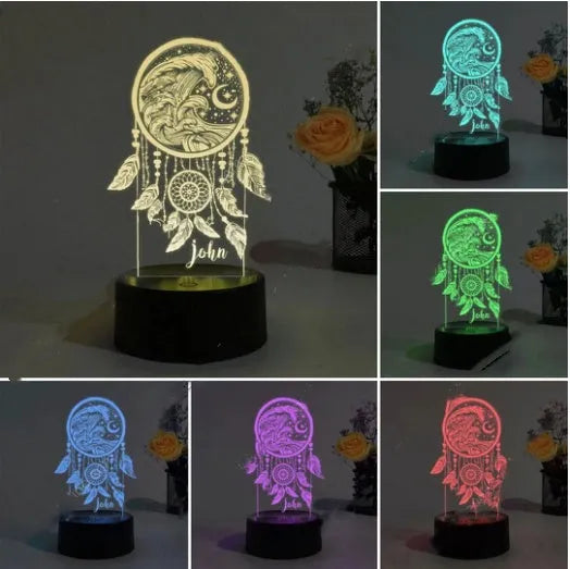 Black base dream catcher night light with colourful acrylic shade and remote control