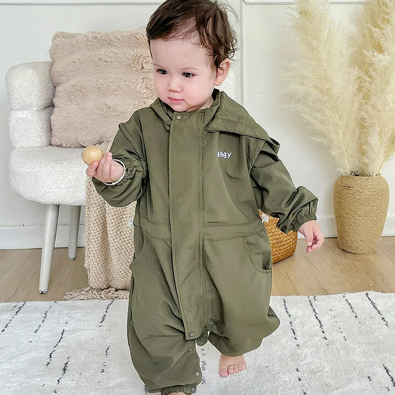 New baby hooded cotton jumpsuit western style romper in black for heights 66-100cm