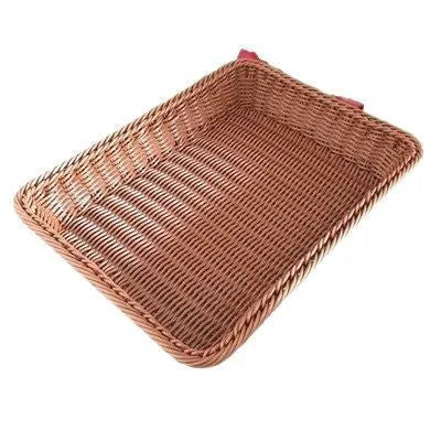 Plastic woven PP storage basket, 50x40x7cm, in beige brown coffee or mixed colour for snacks and produce.