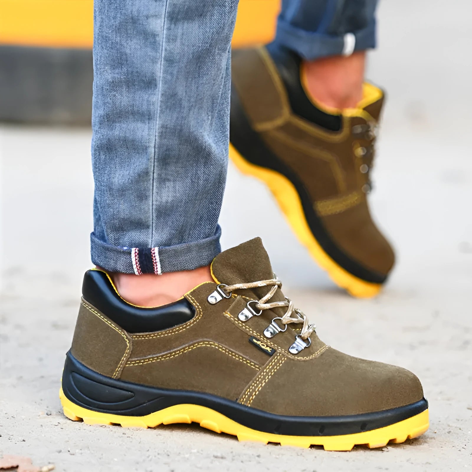 Bronze cowhide steel toe safety shoes with low-cut design and non-slip sole