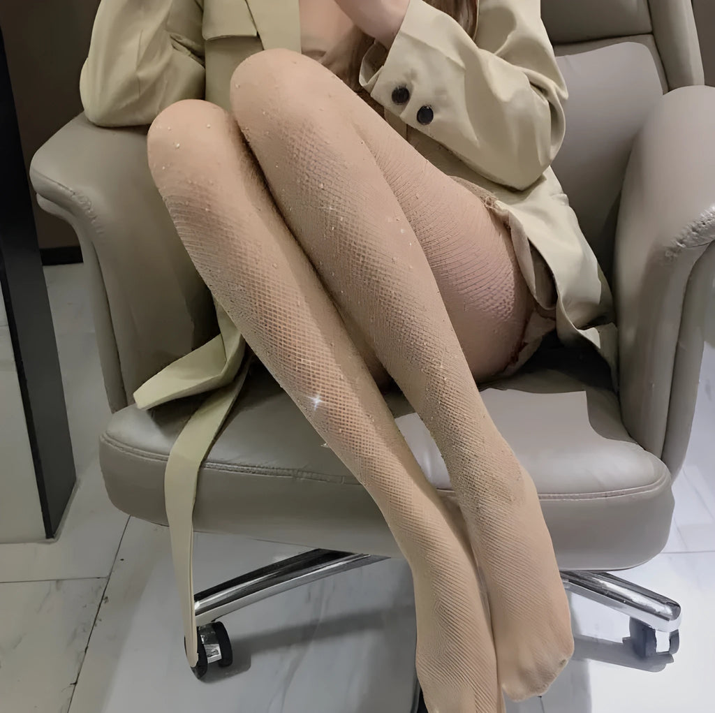 Women's mesh fishnet stockings in free size, showing thin nylon construction in skin colour option