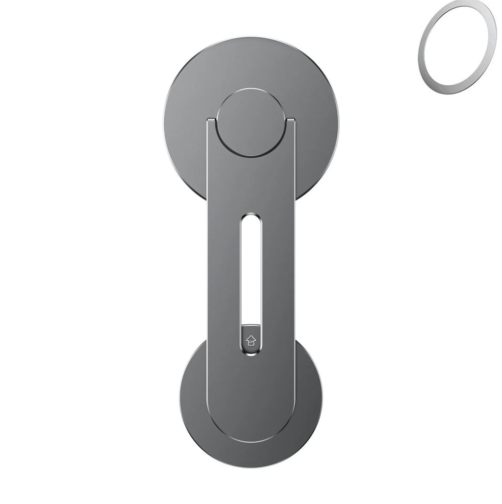Silver CNC aluminum magnetic phone holder mounted on Tesla suspension screen showing 180 degree flip capability