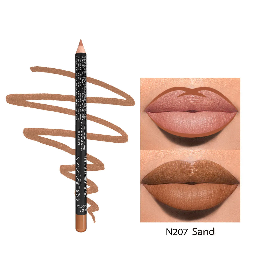 Matte lip liner pencil with 24-hour wear and cup transfer resistance in 14 shade options