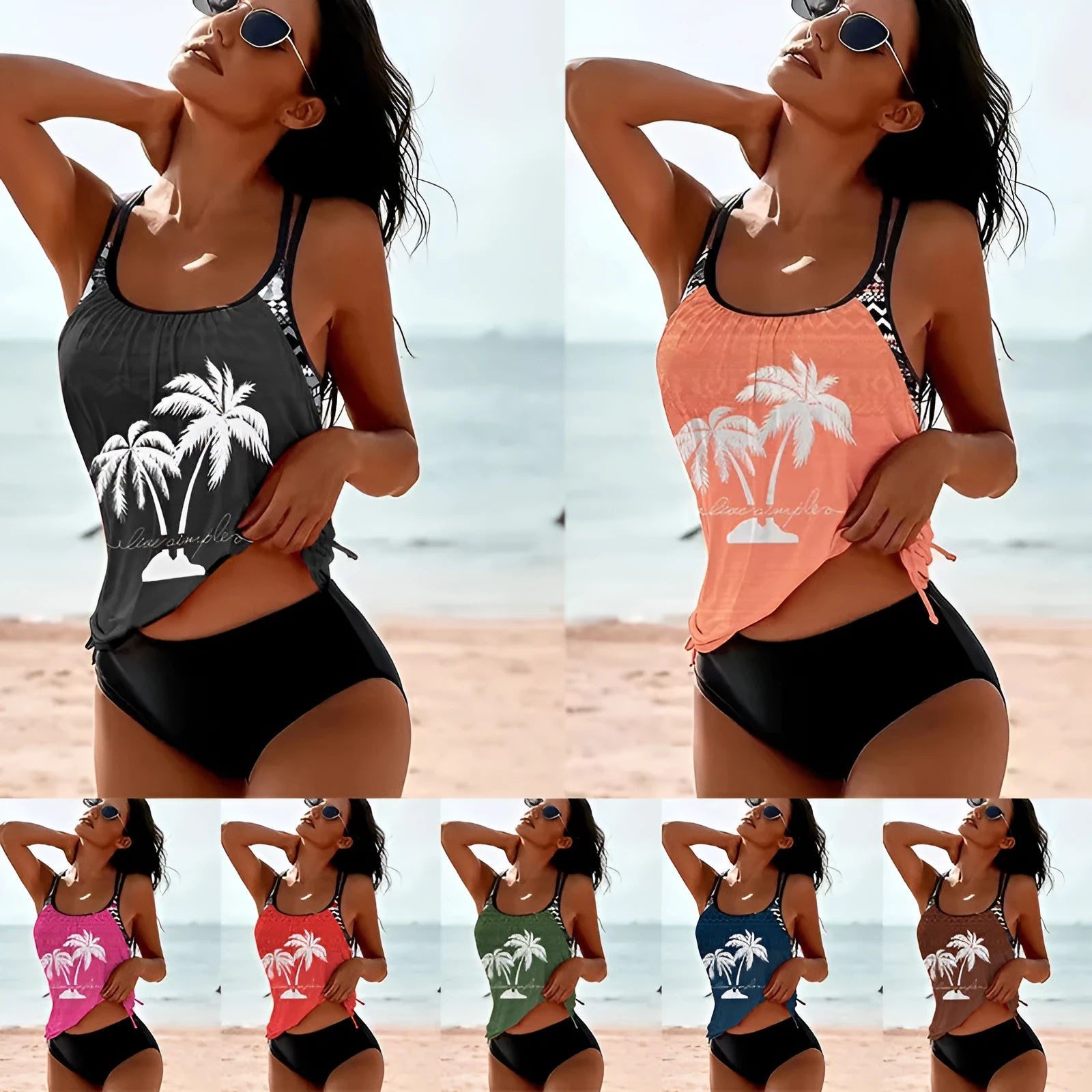 Women's loose tangini bikini set in multiple colours with European and American sizing options
