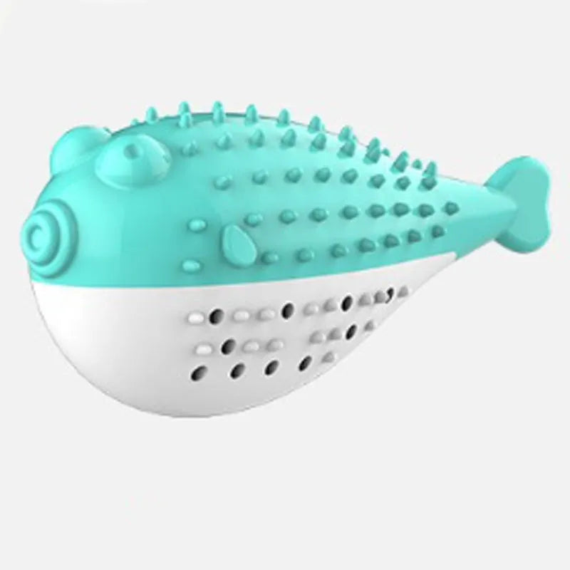 Silicone fish-shaped cat chew toy in blue, green, pink or yellow colours for interactive play