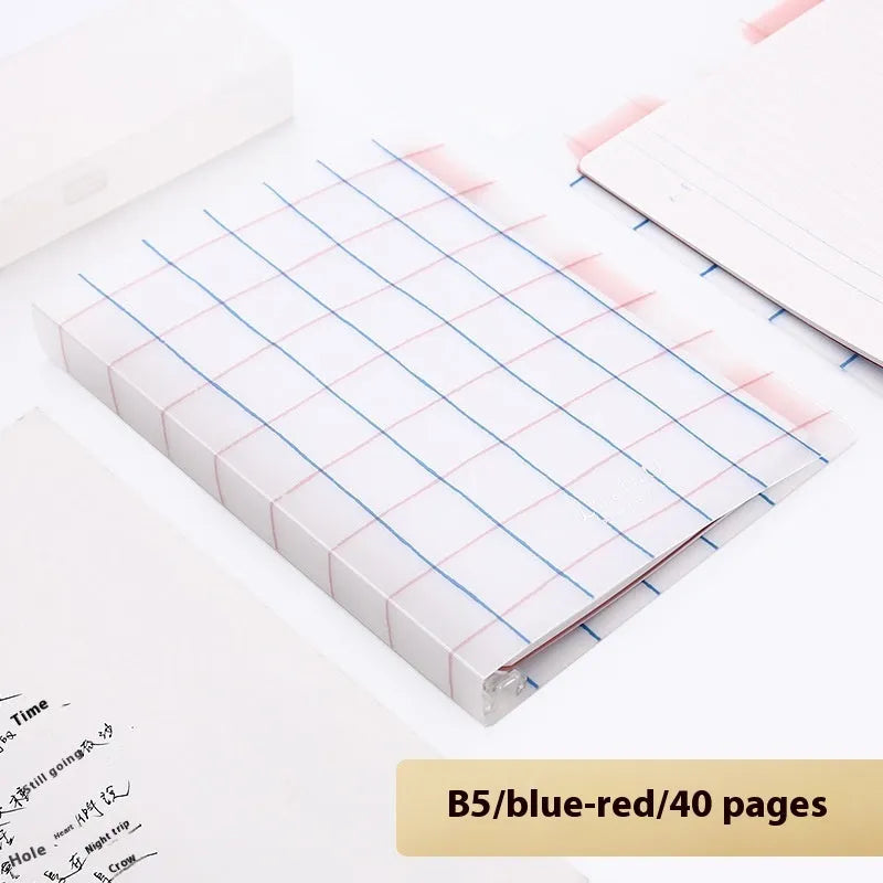 Refillable A5 and B5 spiral notebook with PP cover, shown in pastel cookie blue and plaid impression designs with loose-leaf paper.