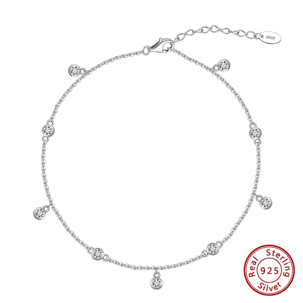 Women's silver anklet with geometric zirconium pendant in gold and platinum colour options