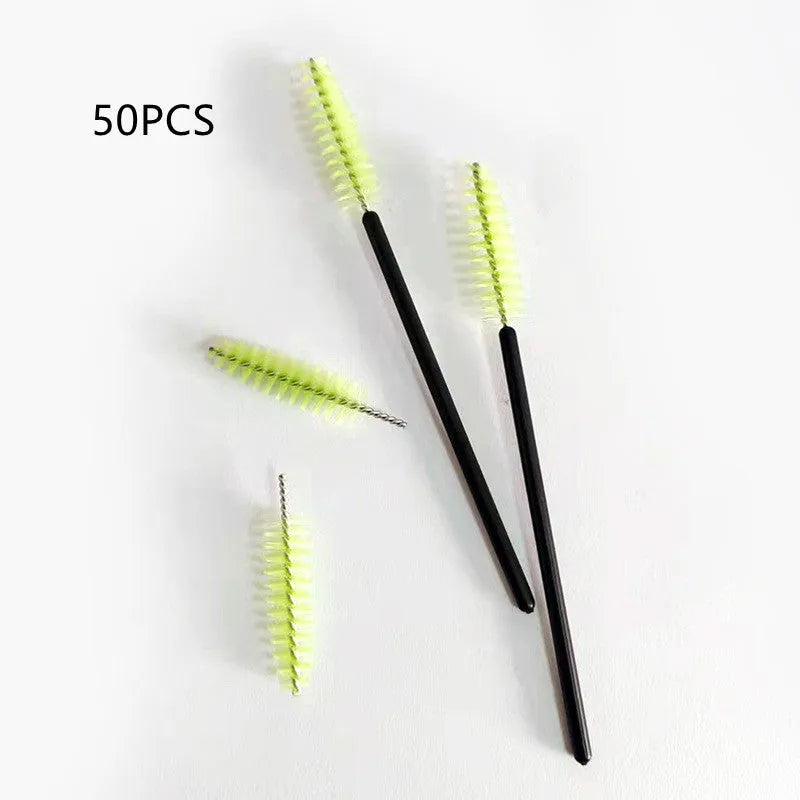 Rigui 50pcs plastic eyelash brush set in black, pink, red, blue, white, yellow and purple