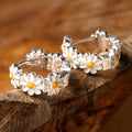 White daisy flower fashion ring earrings with electroplated copper and platinum gemstone inlay
