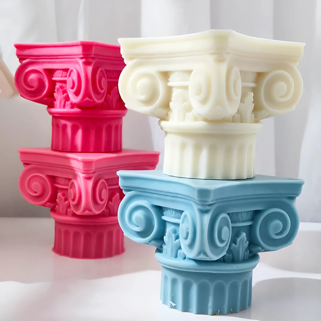 Silicone Roman pillar candle mold with irregular column design for multiple creative applications