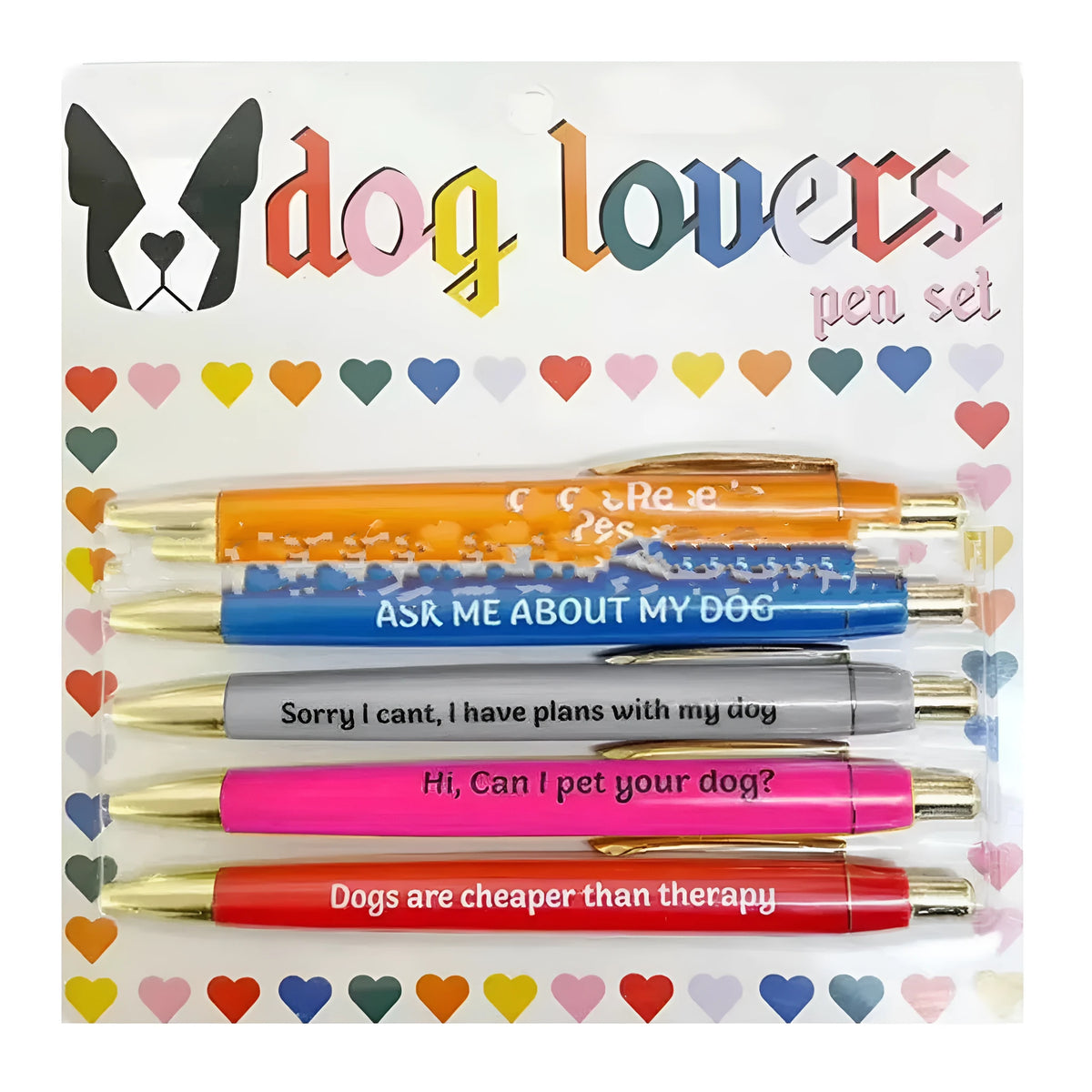 Automatic push action pen with replaceable colour refills in Cats or Dogs design, 10cm x 18cm storage bag