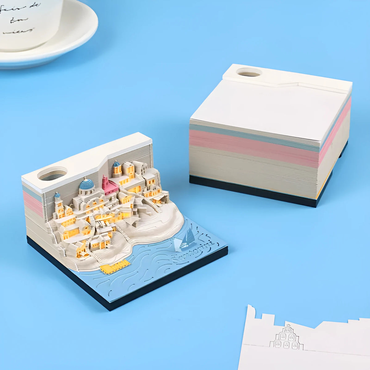 Santorini 3D notepad with special paper, 166 pages, 9 x 9 x 5cm Santorini beach building model