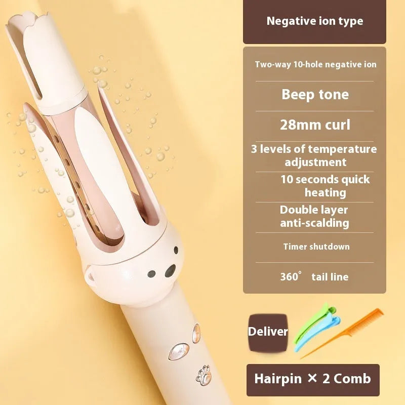 Beige anion automatic hair curler with wired power supply for creating lazy curly hairstyles