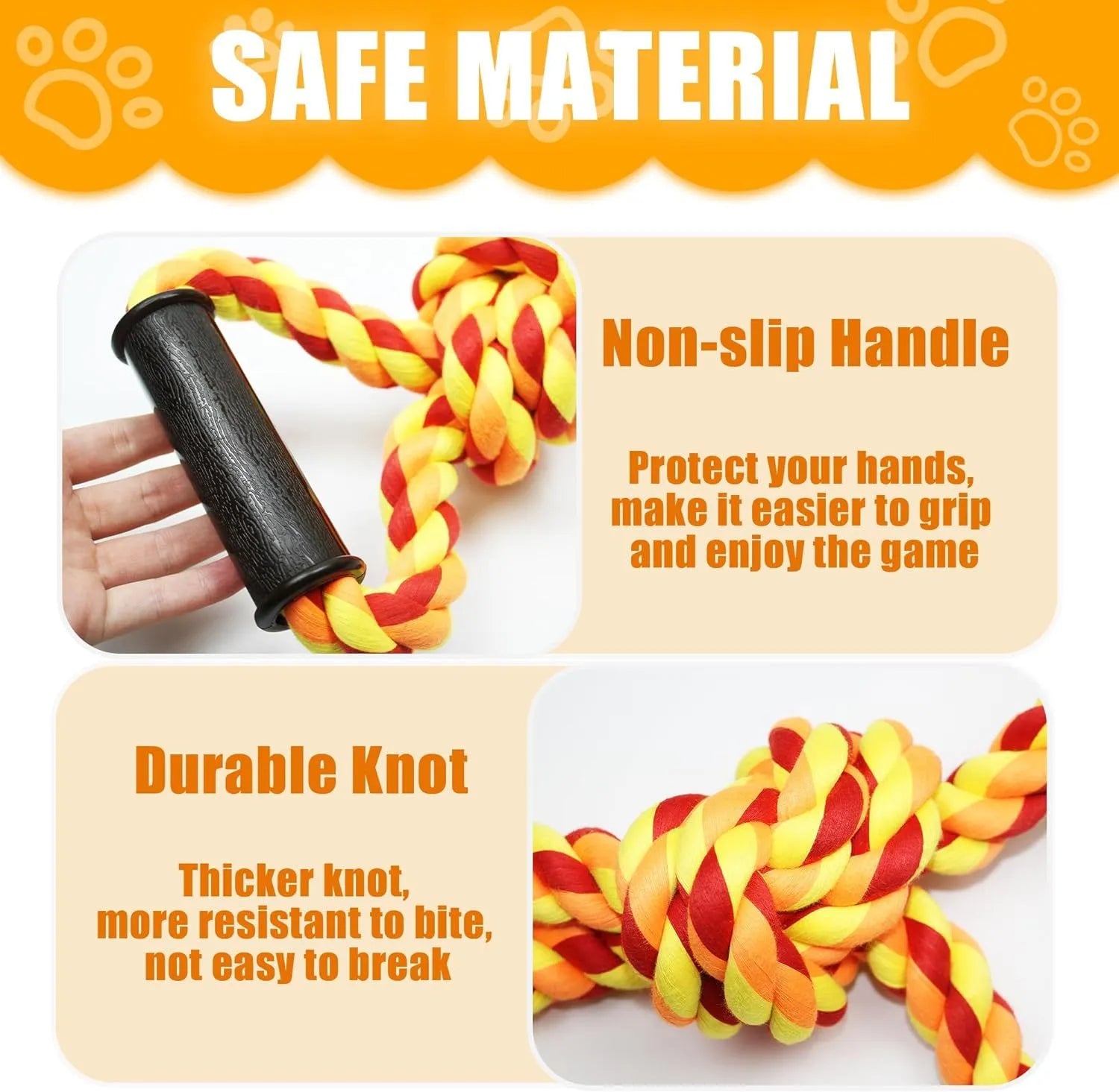 Large blue cotton dog rope toy with ergonomic handles for tug-of-war games