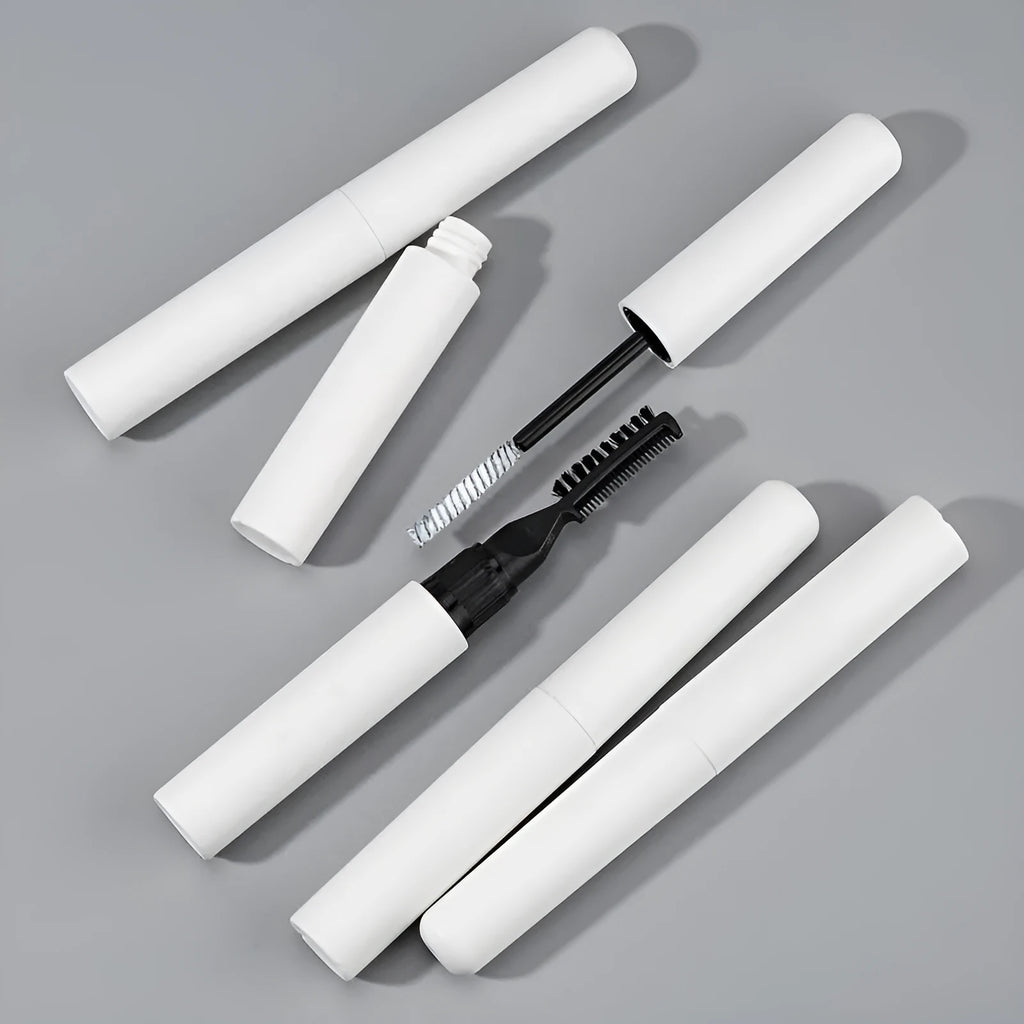 Eyebrow gel with brush applicator for natural brow shaping in white or pink colour options