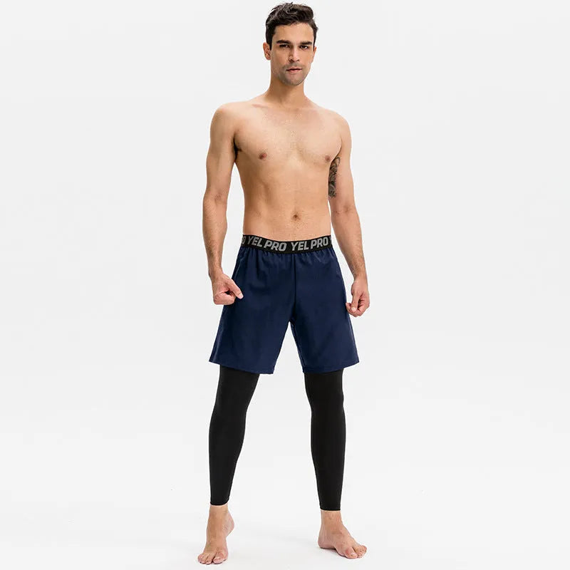Men's high elastic quick drying tight pants in gray, black, blue, and army green for running and fitness