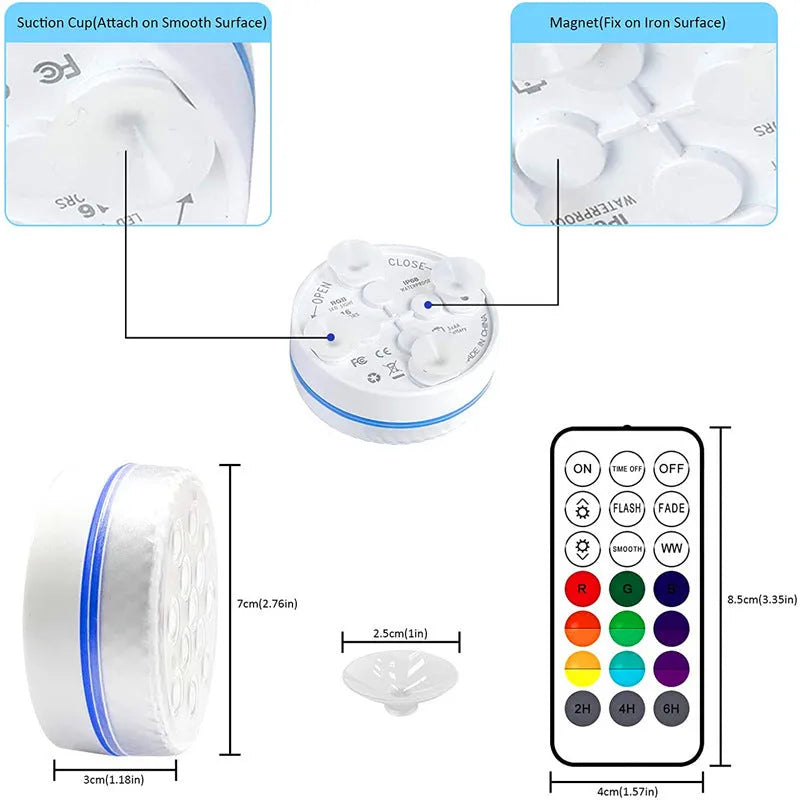 Colour changing remote control diving light with IP68 waterproof rating and ABS case for garden and underwater decoration
