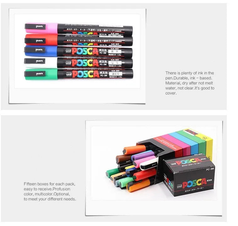 8-colour acrylic marker pen set with 0.9-1.3mm tips and 141mm pens in a plastic case.