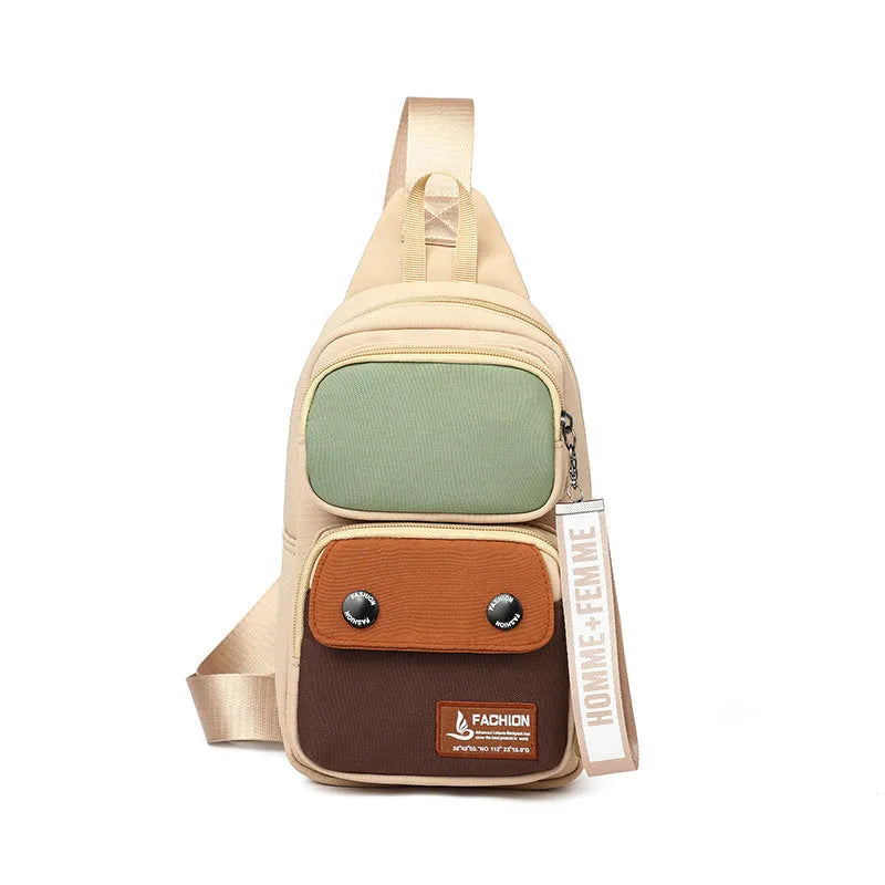 Nylon outdoor leisure crossbody shoulder bag with contrast colour trim options