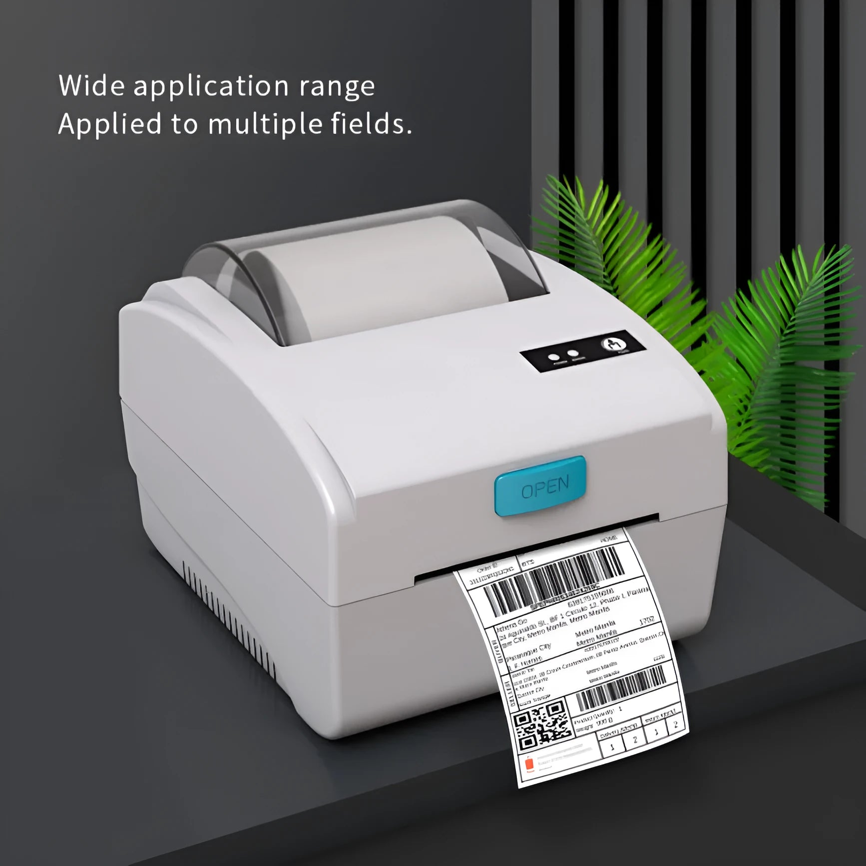 White Bluetooth heat-sensitive label printer with compact 200 x 160 x 139.5mm dimensions