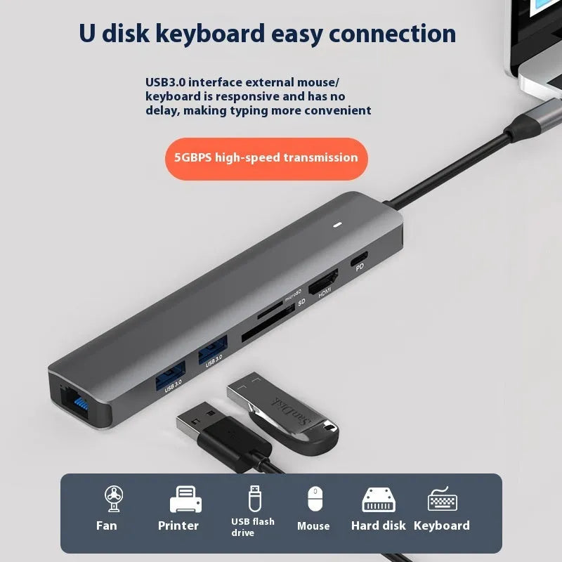 LQT-LH07 USB-C 7-in-1 computer hub with card reader and custom logo printing option