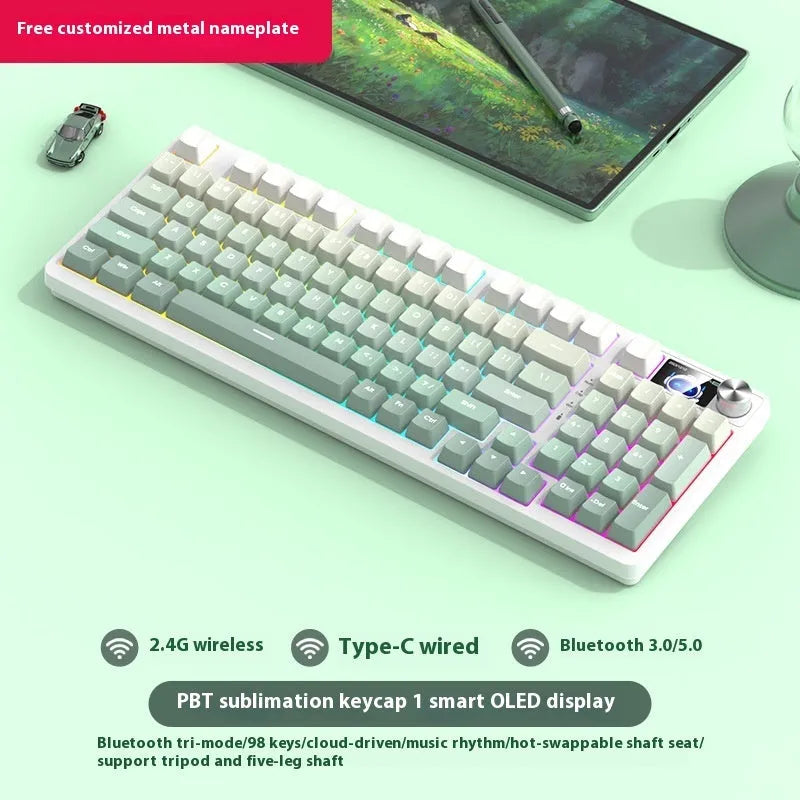 98-key wireless Bluetooth mechanical keyboard kit with metal control knob and multiple colour options