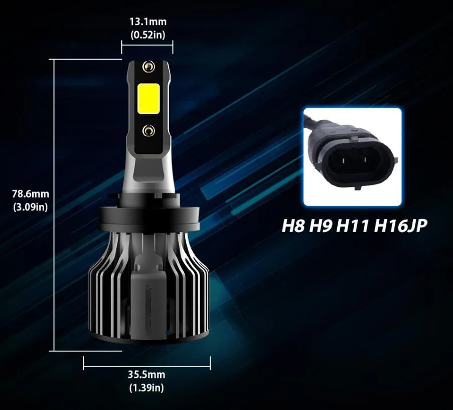 Car LED headlight bulb 6000K white light kit with adjustable chuck and IP68 waterproof rating