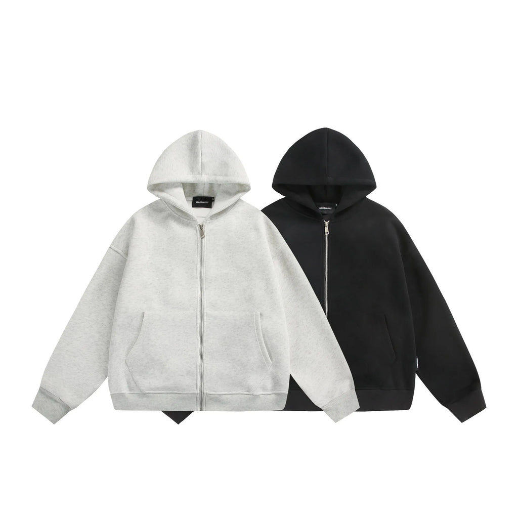 Solid colour cardigan coat with back small bag design in black or melange grey, cotton blend loose fit, sizes M-XXL