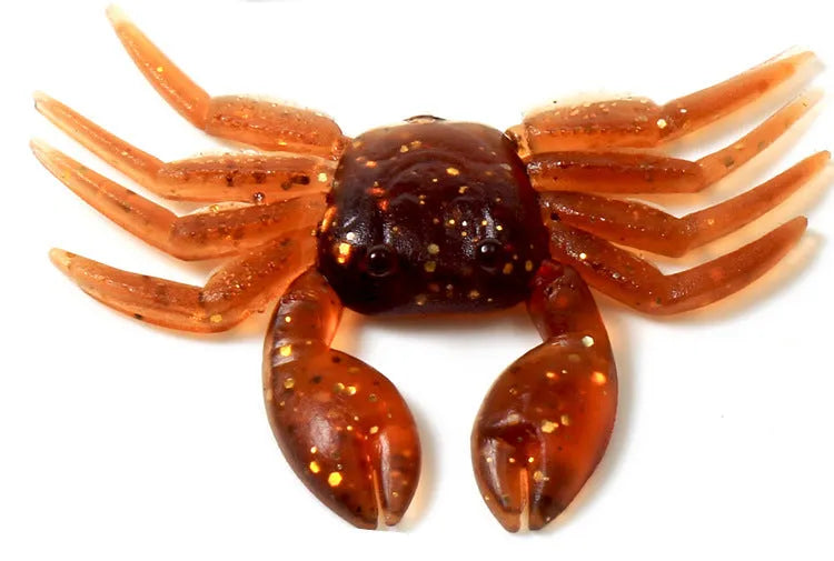 Red and brown 8cm long PVC soft plastic crab fishing lure on a white background.