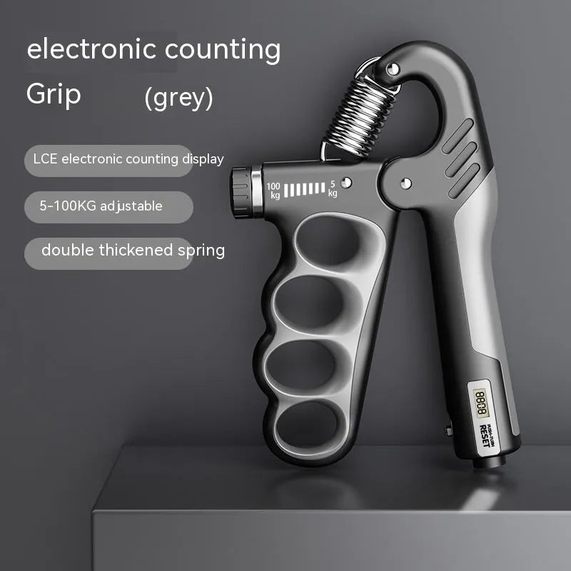 Adjustable electronic spring hand grip with digital counter display in orange colour