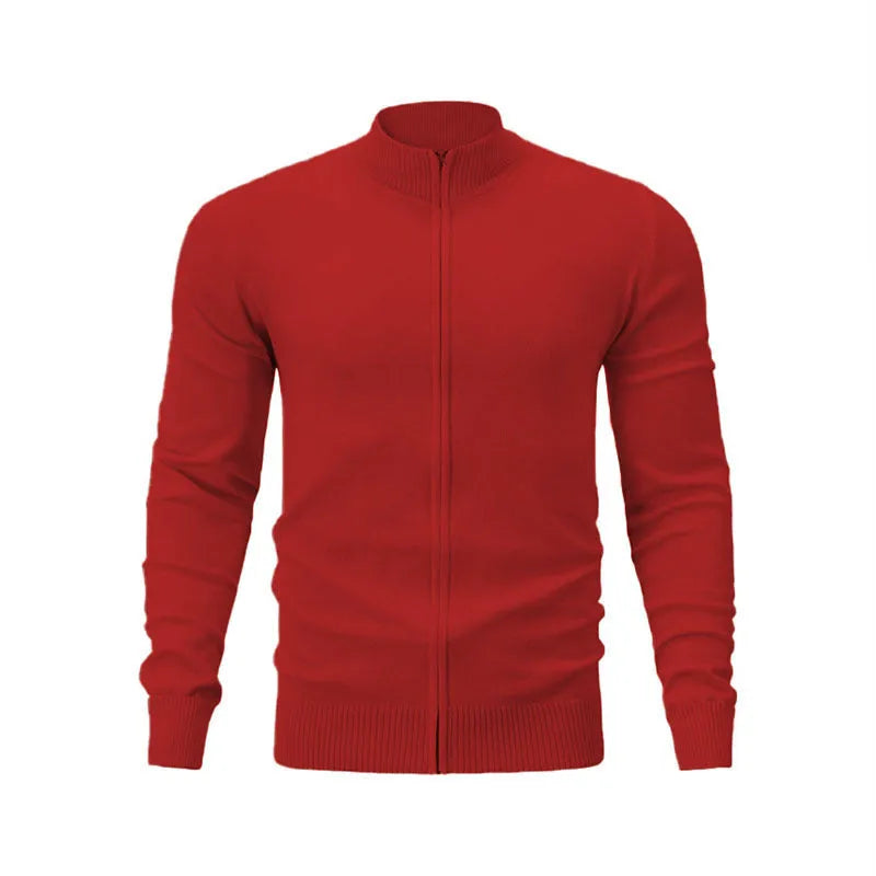 Casual zip-front sports sweater with stand collar in cotton fabric, loose fit, multiple colour options