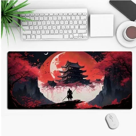 Custom anime pattern gaming mouse pad with non-slip rubber cloth base on desk
