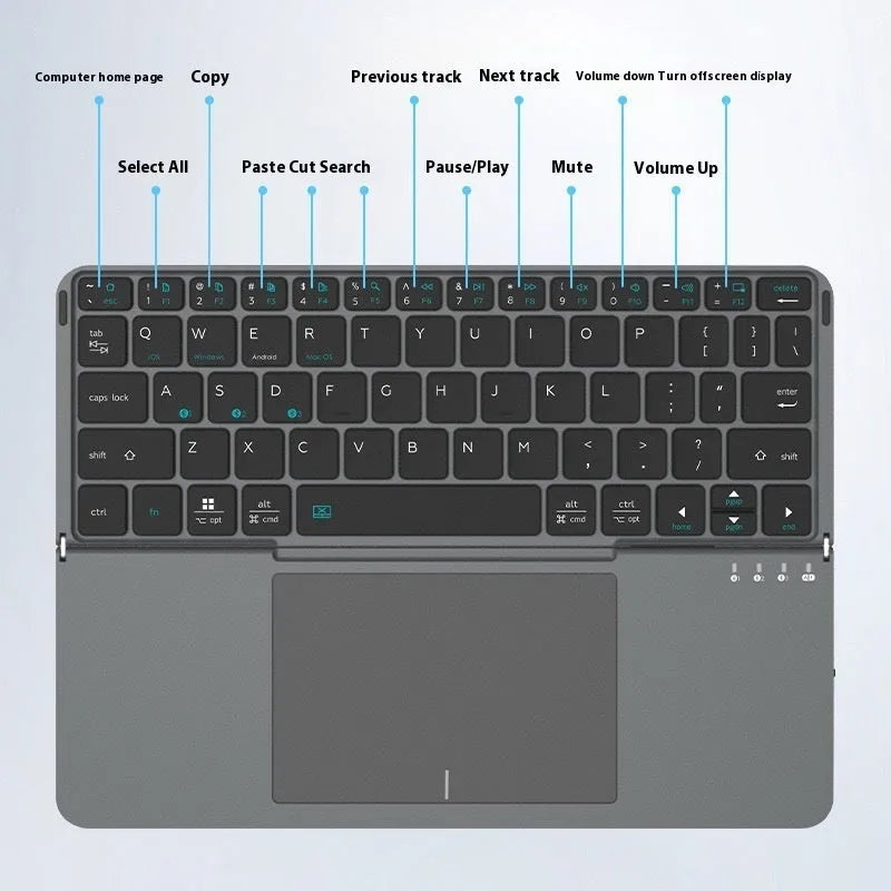 Grey wireless Bluetooth folding keyboard for mobile phones and tablets with protective case