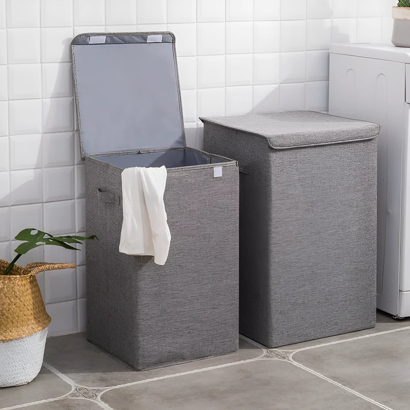 Foldable three-dimensional cotton linen storage basket in brown colour