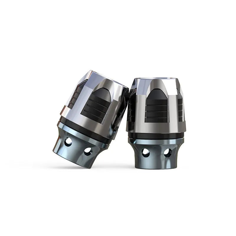 Pair of anodised aluminium alloy fork cups for electric car and motorcycle front axle.