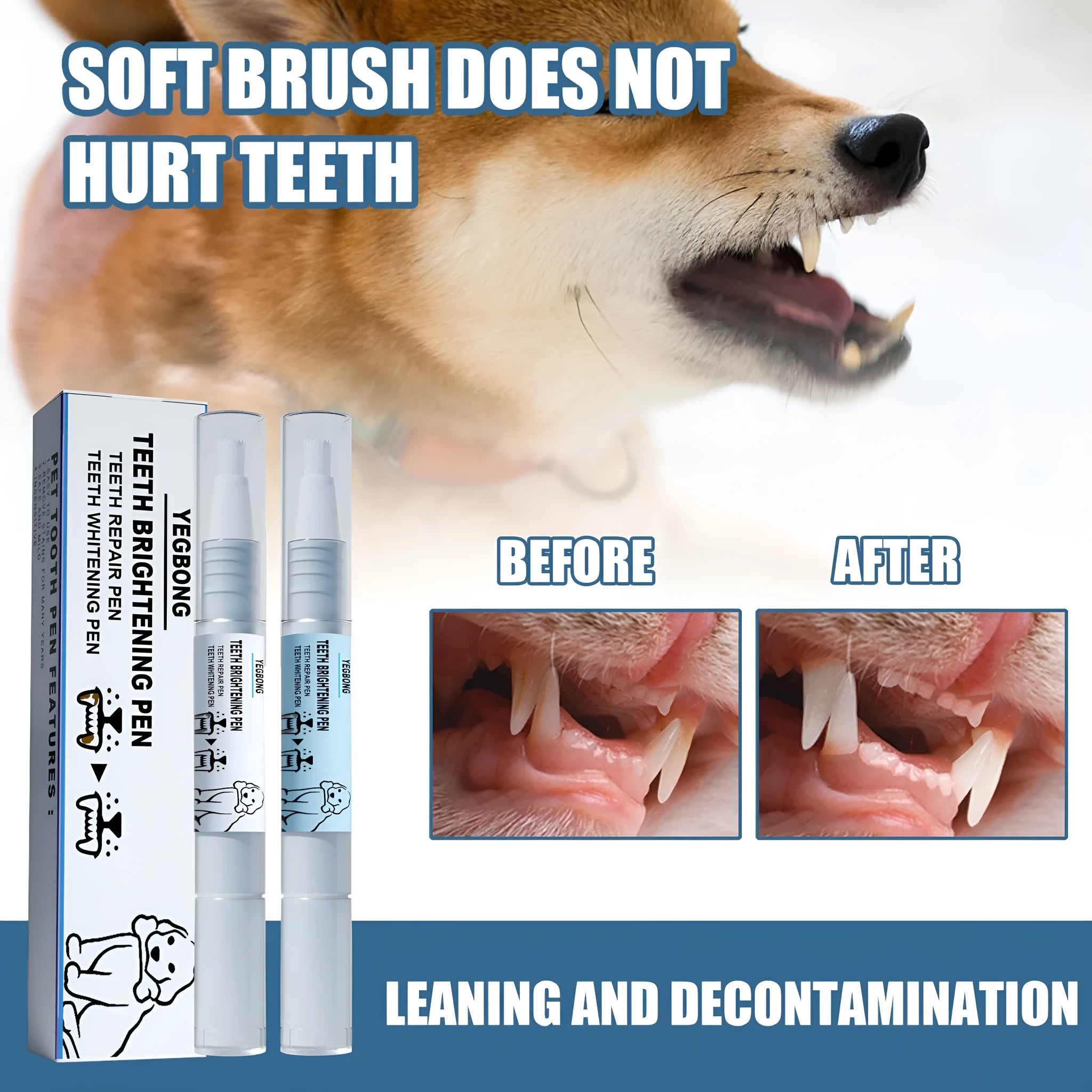 Pet teeth whitening pen with brush applicator for dog and cat tartar removal