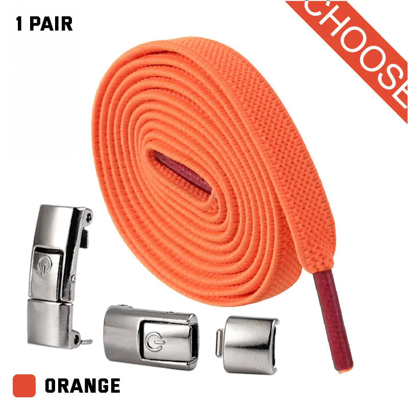 8mm widened flat elastic shoelaces with press lock mechanism in black and white for sneakers