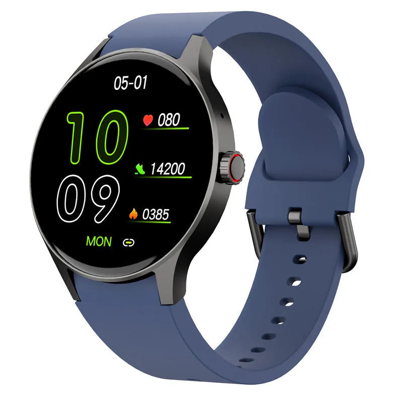 Men's and women's smart Bluetooth sport watch with round colour touchscreen on wrist