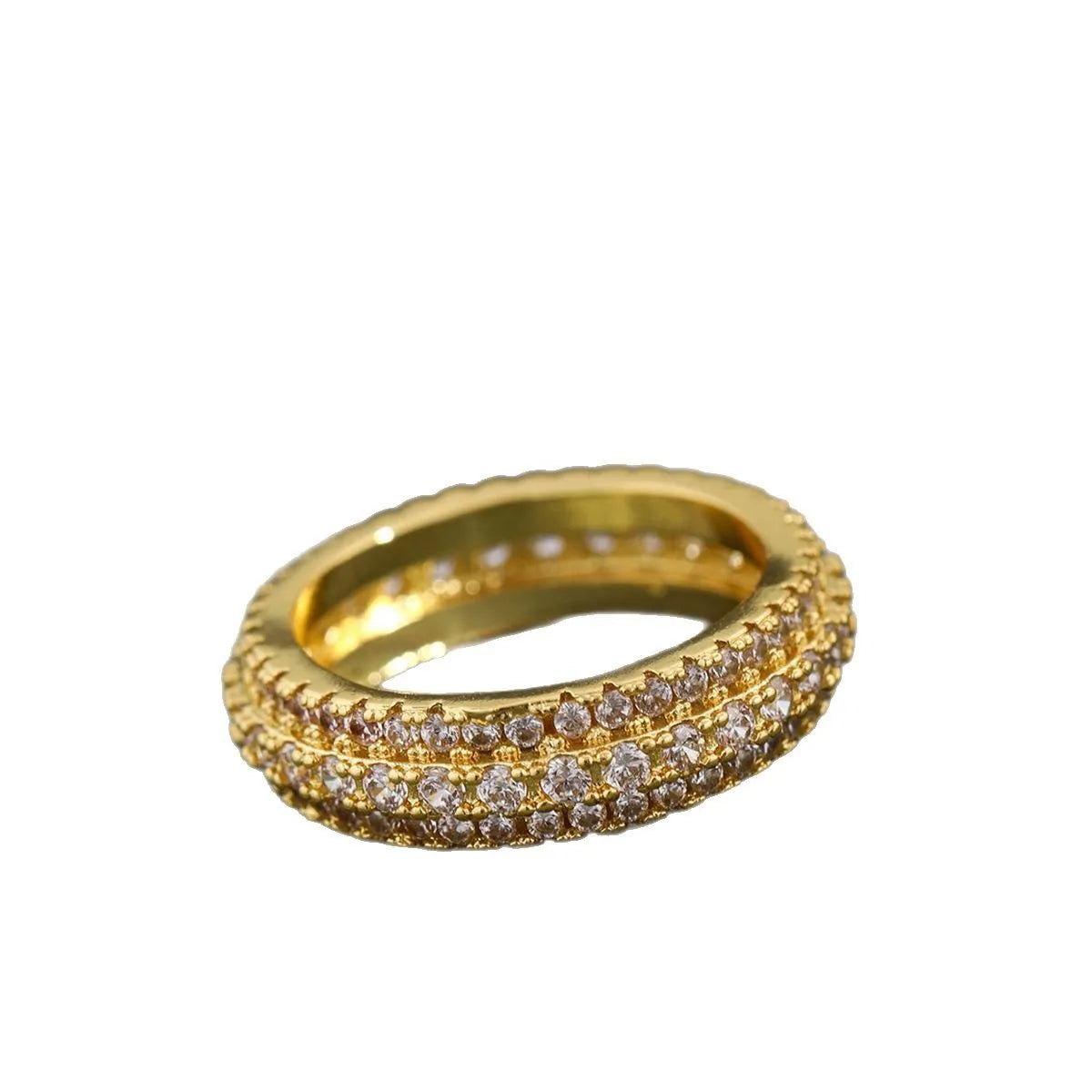 A geometric triangle ring with a zircon inlay, shown in a choice of platinum, yellow gold, or white and black colour.
