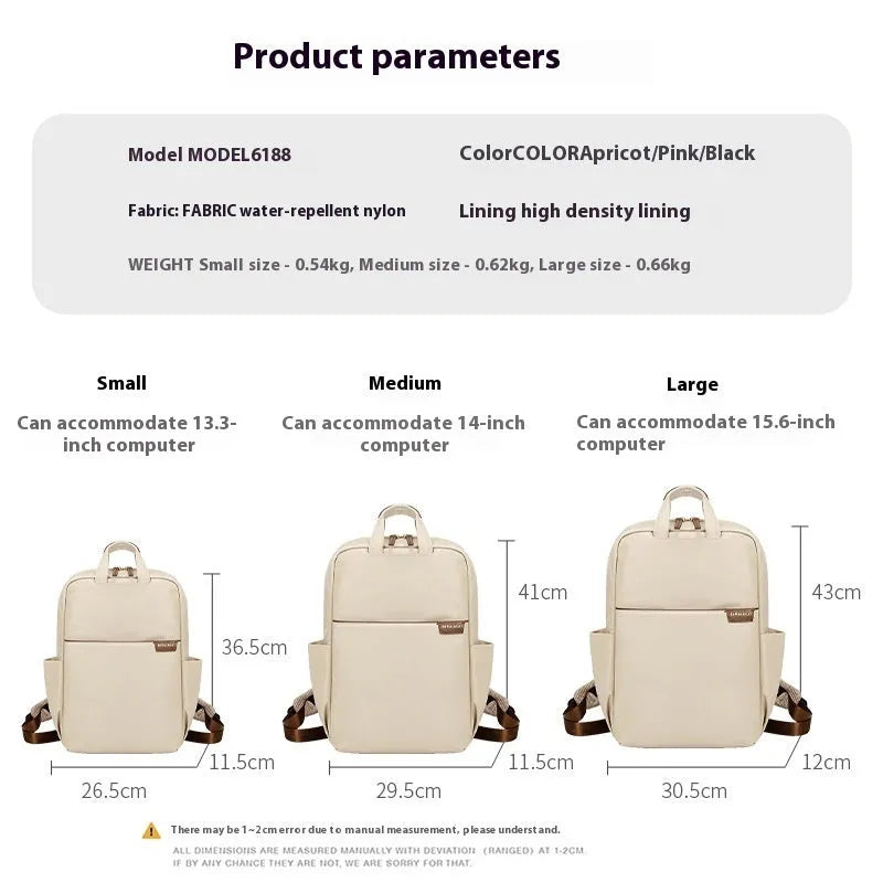 Women's nylon backpack in apricot colour with laptop compartment and organisational pockets